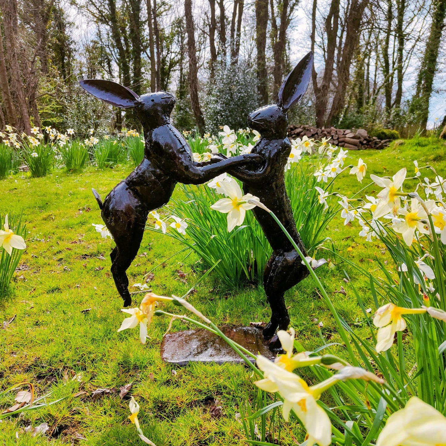 Boxing Hares Metal Garden Sculptures